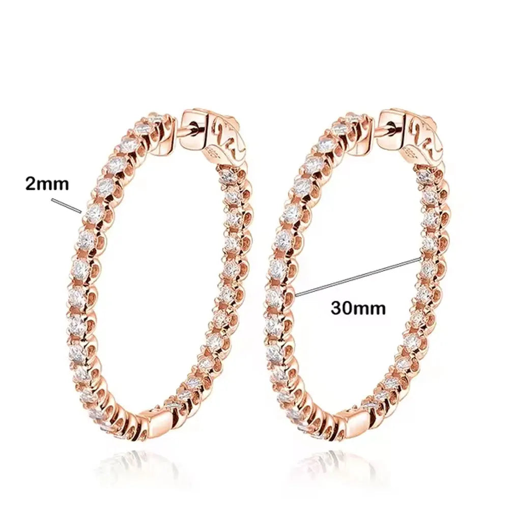 Moissanit-Creolen 2 mm D VVS1 für Damen in S925-Silber mit 18-karätigem Weißgold vergoldet