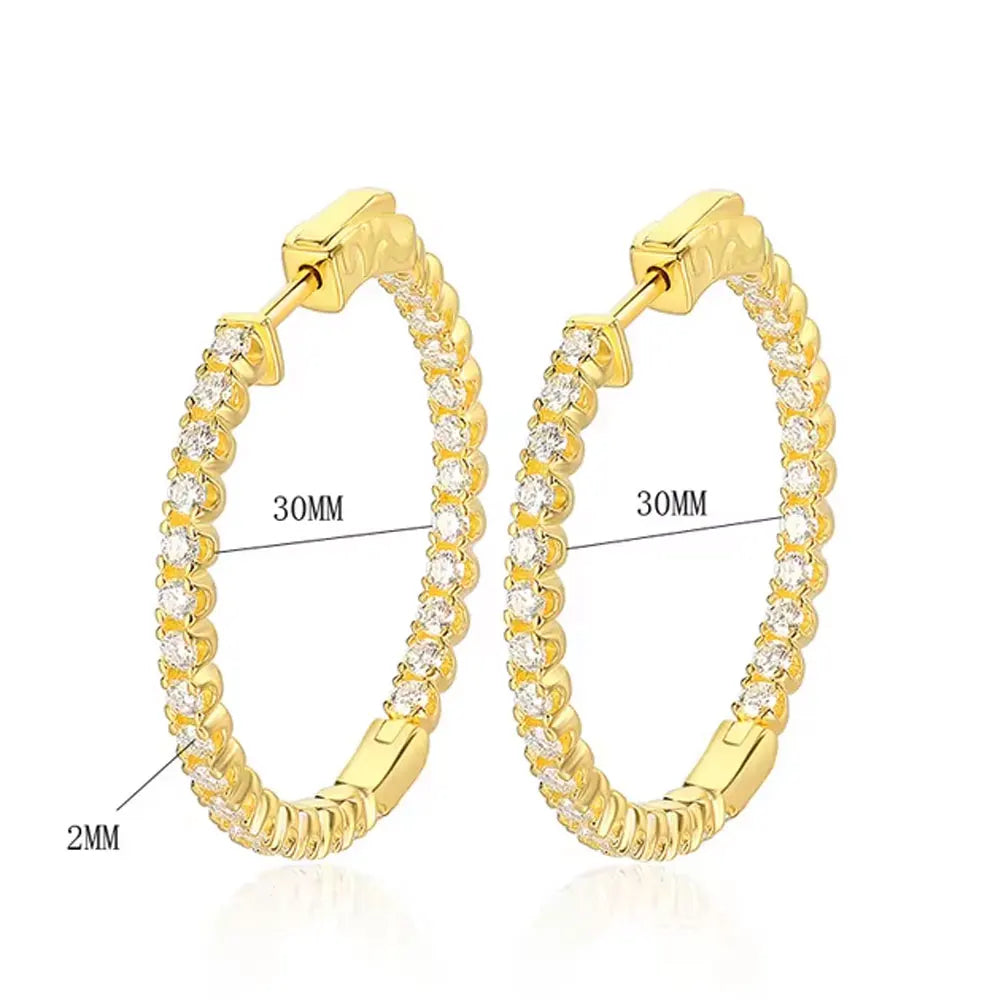 Moissanit-Creolen 2 mm D VVS1 für Damen in S925-Silber mit 18-karätigem Weißgold vergoldet