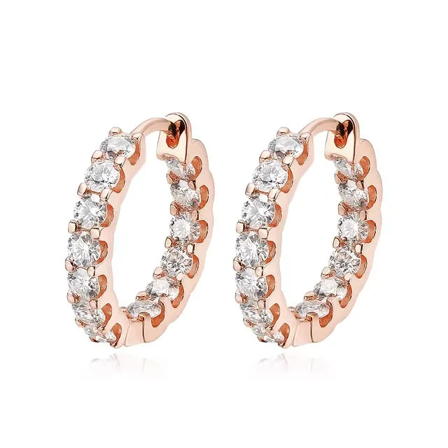 Moissanit-Creolen 2 mm D VVS1 für Damen in S925-Silber mit 18-karätigem Weißgold vergoldet