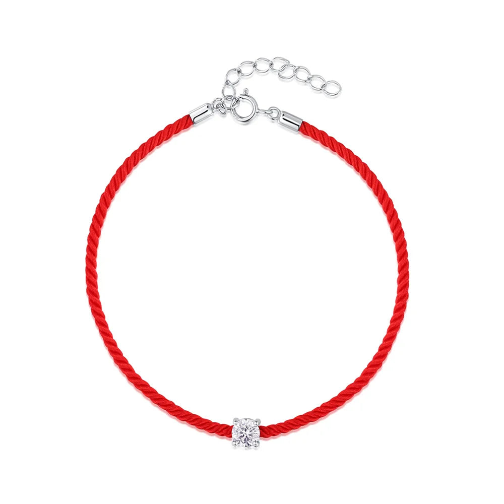 Rotes Seilarmband aus 925er Silber mit Moissanit-Diamanten für Damen