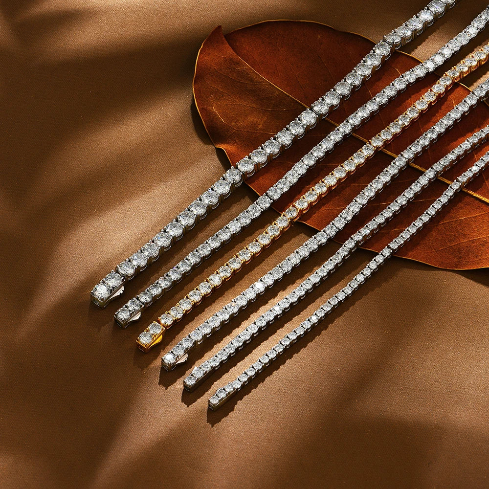 Moissanit-Tennis-Armband für Damen, 4 mm, aus 925er Silber mit Weißgold vergoldet