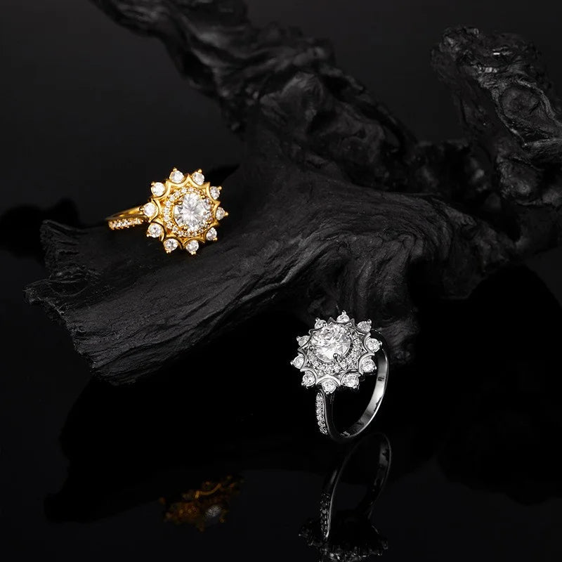 Luxuriöser Moissanit-Sonnenblumenring für Damen