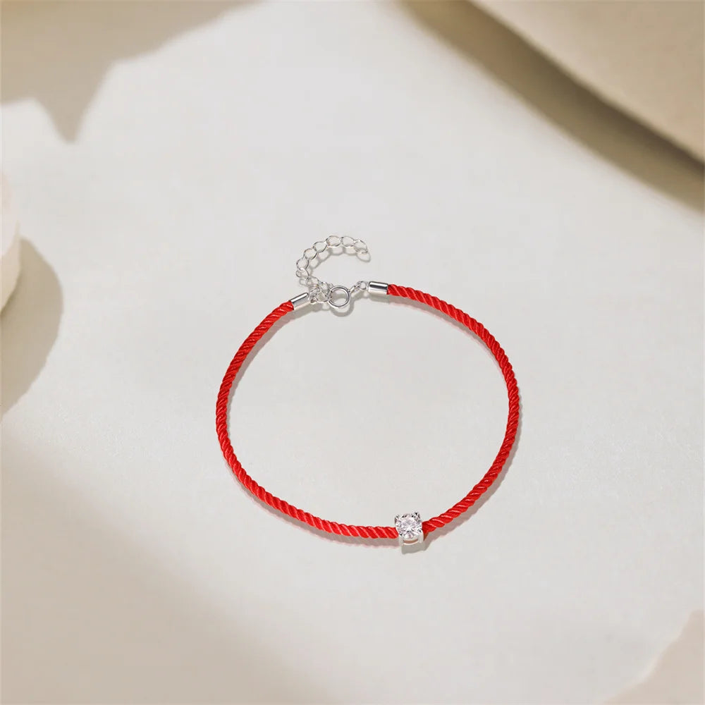 Rotes Seilarmband aus 925er Silber mit Moissanit-Diamanten für Damen