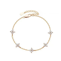 Zirkon-Armband mit vierblättriger Blume für Damen, Gold, Edelstahl