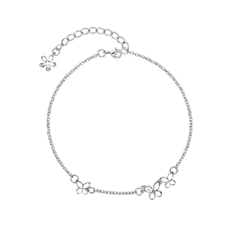 Schmetterlings-Blumen-Armband für Damen, S925-Silber, verstellbar