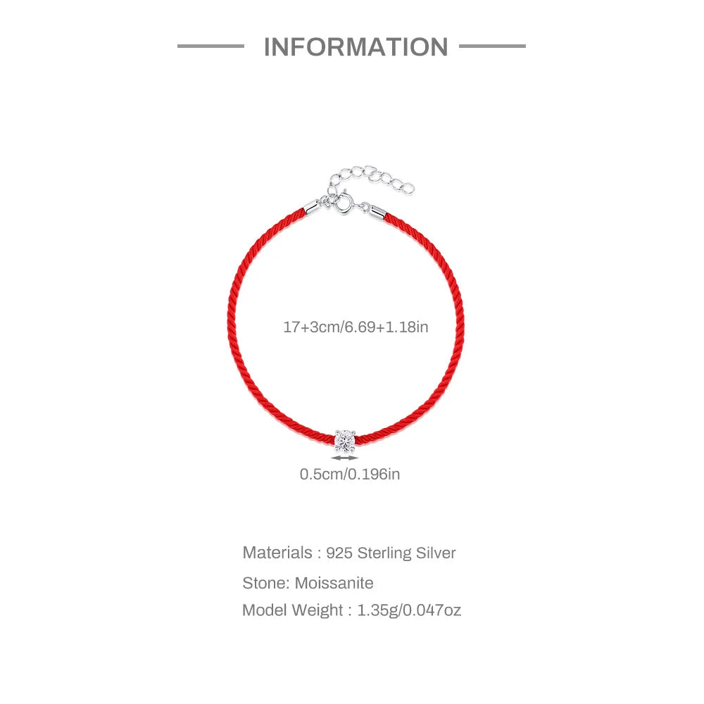 Rotes Seilarmband aus 925er Silber mit Moissanit-Diamanten für Damen