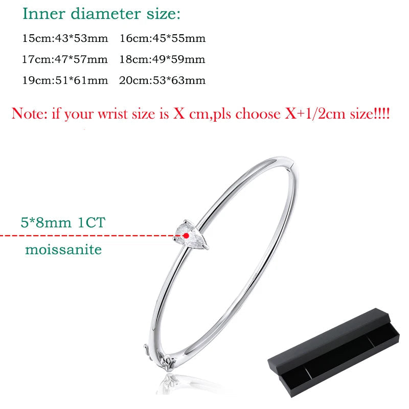 1CT Birnen-Moissanit-Damenarmband, 925er Sterlingsilber