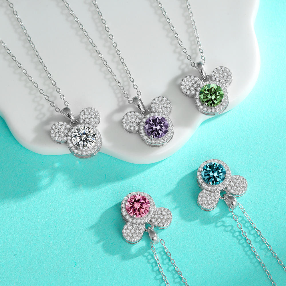 Mickey Full Moissanit Halskette aus 925er Silber