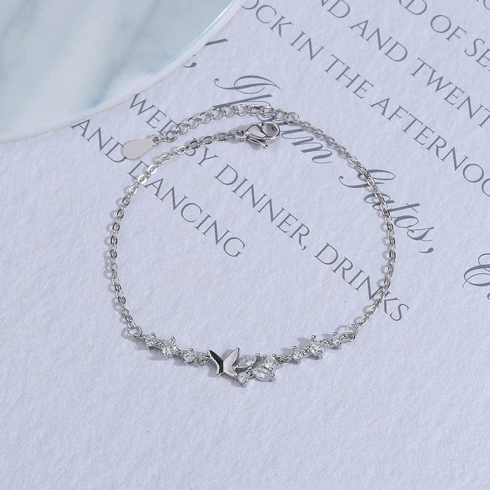 Schmetterlings-Blumen-Armband für Damen, S925-Silber, verstellbar