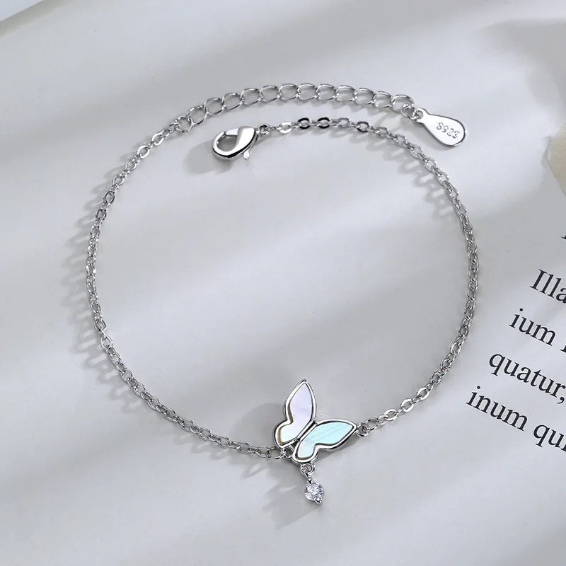 Schmetterlings-Blumen-Armband für Damen, S925-Silber, verstellbar